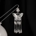 Horquilla de pelo de mariposa plateada vintage china accesorio Hanfu etnico - Estilo de Borla Cadena Multi-Capa (F734-7)