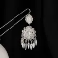 Palillo de pelo de plata étnico vintage chino horquilla de borla para ropa tradicional Hanfu. - Estilo de Borla Flor de Filigrana (F734-11)
