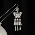 Horquilla de pelo mariposa plata retro china con borla larga accesorio tradicional Hanfu - Estilo de Borla Larga Exquisita (F734-25)