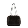 Dark brown plush chain shoulder bag for women, stylish fuzzy crossbody tote for autumn commute. - Coffee