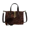 Stylish leopard print crossbody shoulder bag with chain detail and fluffy pom-pom charm. - With Pendant / Leopard Print