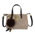 Brown suede crossbody bag with fluffy pom-pom charm and metal chain chic daily shoulder handbag - With Pendant / Apricot