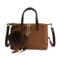 Brown suede women shoulder bag with plush pom pom and chain strap chic commuter handbag - Brown