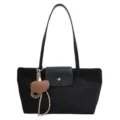 Black suede tote bag for women vintage shoulder bag with leather flap and heart charm - With Pendant / Black