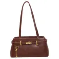 Sac à bandoulière marron uni pour femme, cabas classique avec serrure et pendentif clé. - Marron
