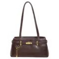 Élégant sac à épaule en cuir marron foncé pour femme sac cabas minimaliste avec cadenas. - Café