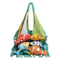 Modieuze gebreide color-block schoudertas met schattige vis-pluche speeltjes en franjes. - Donkerblauw en Groen