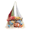 Gebreide kleurenblok schoudertas met schattige vis knuffels, grote modieuze casual shopper. - Wit en Blauw