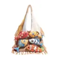 Gebreide colorblock shopper tas met schattige vis decoraties, stijlvolle schoudertas. - Khaki en Wit