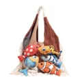 Stijlvolle gekleurde gebreide shopper met pluche vissen, grote casual handtas voor dames - Wit & Koffie