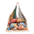 Modieuze gebreide patchwork tote tas met kleurrijke pluche visjes, grote casual tas. - Wit en Grijs