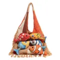 Modieuze gebreide shopper met kleurovergang en schattige pluche vissen, grote handtas. - Khaki en Oranje