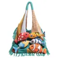 Gebreide colour block shopper tas met schattige pluche vissen, ruime casual handtas voor dagelijks gebruik. - Donkerblauw en Khaki
