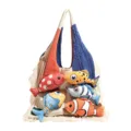 Gekleurde gebreide shopper tas met schattige pluche vissen, grote capaciteit casual handtas. - Wit en Marineblauw