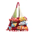 Kleurrijke gebreide shopper tas met schattig visdecor, grote casual schoudertas voor dames. - Rood en Wit