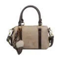 Retro suede shoulder bag with brown handles and cute acorn pendant, stylish daily crossbody bag. - With Pendant / Khaki