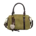Vintage suede women shoulder bag with top handle and cute ice cream charm for daily use. - With Pendant / Green