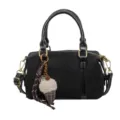 Black vintage crossbody bag for women, stylish small square tote purse with cute pendant. - Black
