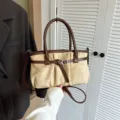 Sac à bandoulière décontracté élégant grande capacité automne tendance sac cabas - Avec Pendentif / Blanc Cassé
