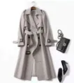 Women's mid-length trench coat spring autumn Korean style elegant overcoat outerwear - S / Tops / Light Gray