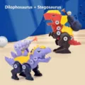 Take-apart dinosaur toy set, Dilophosaurus and Stegosaurus assembly model with screws. - Double-Crested Dragon + Stegosaurus