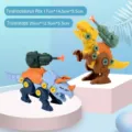 Assembly dinosaur toy variant with screwdriver and launcher for kids educational fun - Triceratops + T-Rex