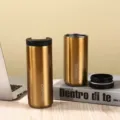 Minimalistischer goldener Edelstahl Reise Kaffeebecher, tragbarer vakuumisolierter Thermobecher. - Champagnergold