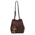 Leopard print suede bucket bag for women, chic shoulder crossbody handbag with flower. - With Pendant / Coffee Leopard