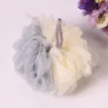 Dual color mesh bath sponge with hanging loop soft shower puff body scrubber for daily use - Beige and Gray Two-Tone Bath Ball