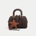Stylish brown houndstooth boston bag, chic mini handbag with star pendant and top handle. - With Pendant / Coffee