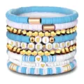 Stapelbare Game Day Tonperlen Armbänder Set mit blau weiß und gold Metall Akzentperlen. - Stil 11