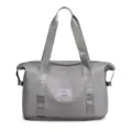 Grey travel duffel bag foldable fitness gym bag portable luggage storage bag with handle - Light Gray (Random Logo)