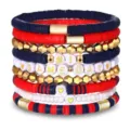 Game Day Perlenarmbänder Set mit roten weißen blauen Tonperlen und Buchstaben Charms. - Stil 13