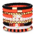 Polymer Ton Heishi Perlen Armbänder Set für Spieltag mit goldenen Metallperlen und Buchstaben. - Stil 14