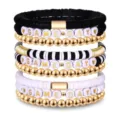 Game Day Tonperlen Stapelarmbander Set mit schwarzen weissen goldenen Metallperlen - Stil 20