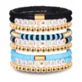 Game Day Tonperlen Armbänder Set mit Heishi Scheiben und goldenen Kugeln für Damen. - Stil 21