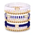 Game Day Perlenarmband Set, blaue und weiße Fimo-Scheibenperlen mit goldenen Metallkugeln. - Stil 22
