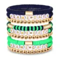 Game day Heishi Tonperlen Armband Stack gruen marineblau gold perlen Schmuck Set - Stil 25