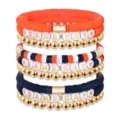 Game Day Heishi Tonperlen Armband Stack mit goldene Metallperlen und Buchstaben Anhänger. - Stil 26