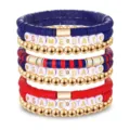 Stapelbares Game Day Heishi Perlen Armband Set mit Goldmetallkugeln und Buchstabenperlen. - Stil 30