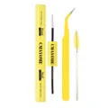 Double-ended eyelash glue bond and seal set with yellow tube, tweezers and spoolie brush. - Dual Glue + Sharp Tweezer + Brush (With Logo) / Yellow