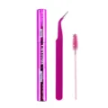 Dual-ended DIY segmented eyelash bond and seal glue with precision tweezers and brush. - Dual Glue + Sharp Tweezer + Brush (With Logo) / Rose Red