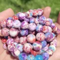 Perles rondes en jaspe imperial naturel colorees en vrac pour bracelet de bijoux DIY - 6mm (58-60 Perles) / Pierre Impériale Florale Violette