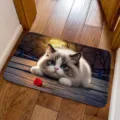 Cute kitten cat floor mat detail view, anti-slip absorbent doormat for entryway bathroom decor. - Night Ragdoll Cat Style