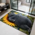 3D visual cat sunflower bath mat detail, anti-slip absorbent floor rug for bathroom doorway decor. - Sunflower Grey Cat Lying Style / 40x60cm