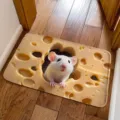 Detail view of the 3D cheese mouse pattern non-slip doormat showing its vivid visual texture. - Cheese Hole Little Mouse Style