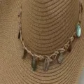 Cappello di paglia intrecciato con corda di canapa boho e charm di conchiglia accessorio stile estivo. - 27-Paglia Marrone Ciondolo Corda Canapa