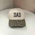 Washed cotton baseball cap with DAD embroidery and leopard print brim for casual wear. - Adjustable / 3D Embroidered Beige Leopard Patchwork DAD
