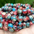 Perles rondes en jaspe imperial naturel pour fabrication de bijoux DIY, perles colorees. - 4mm (88-90 Perles) / Pierre Impériale Turquoise Rouge-Bleu