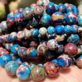 Perles rondes en jaspe impérial naturel pour la fabrication de bijoux DIY, belles pierres. - 4mm (88-90 Perles) / Pierre Impériale Fantaisie Rouge-Bleu